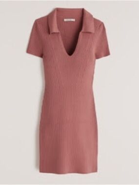 (NWT) Abercrombie & Fitch (A&F) Ribbed V-Neck Polo Dress in ‘coral red’ in XS